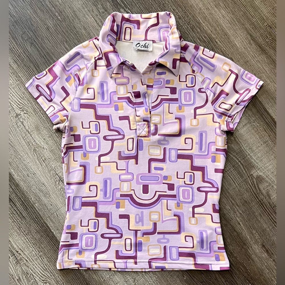 90’s Vintage Geometric Patterned Polo Shirt